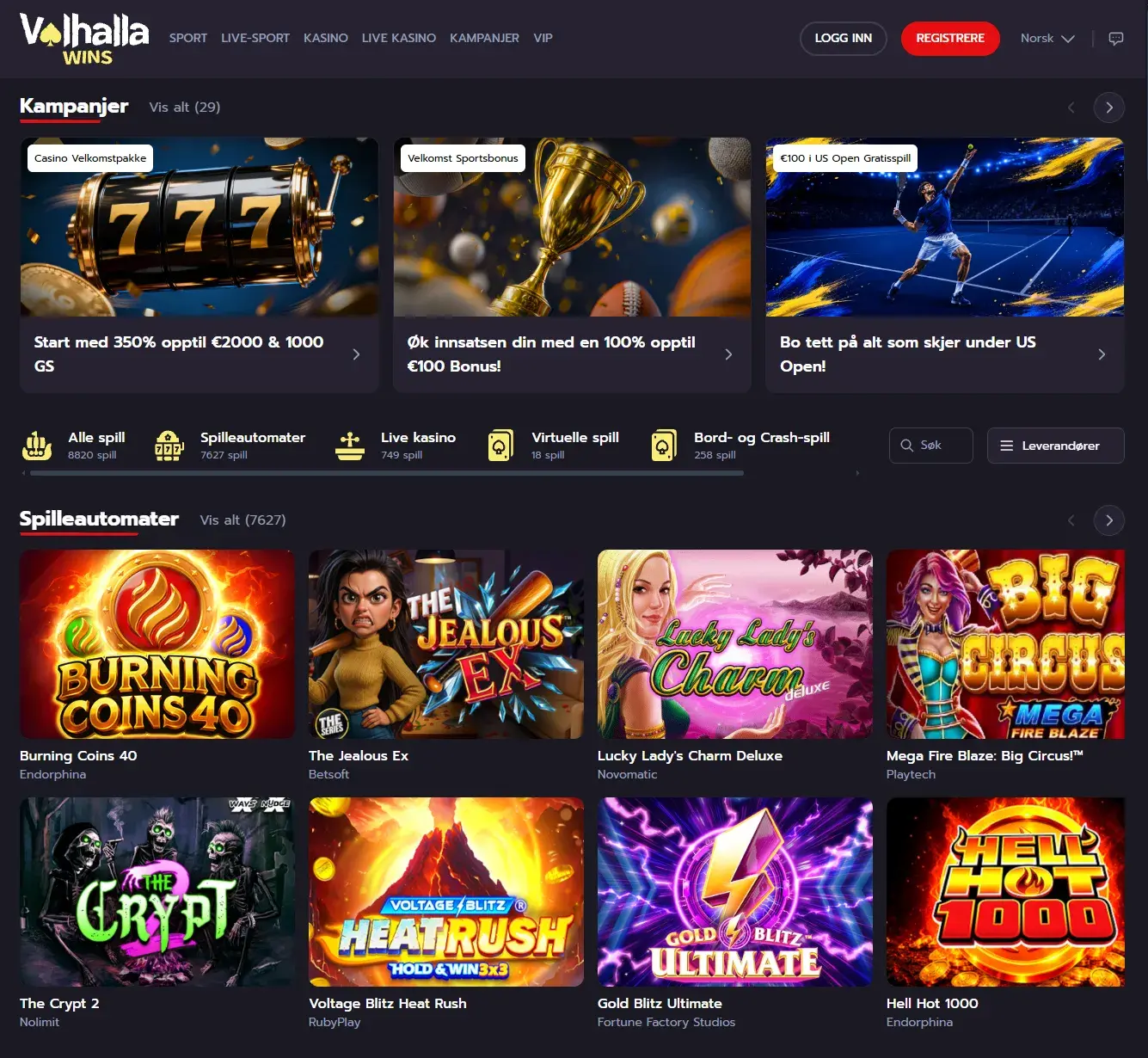 ValhallaWins Casino forside